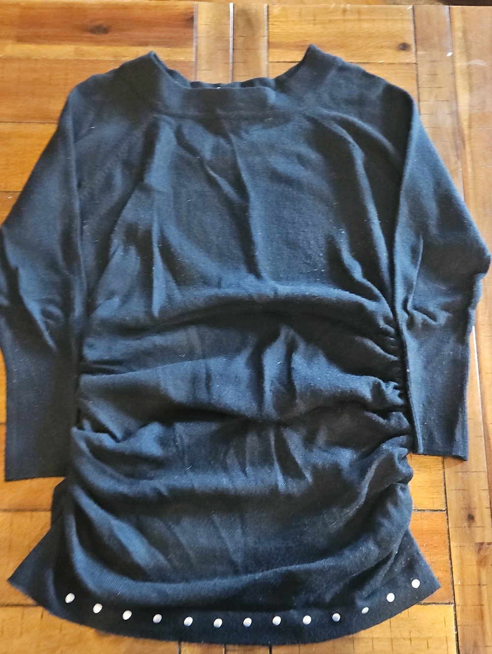 Derek Heart Black Crewneck Sweater with Stud Accents